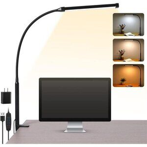 LED desk lamp with clamp adjustable gooseneck eye care task light for home offic